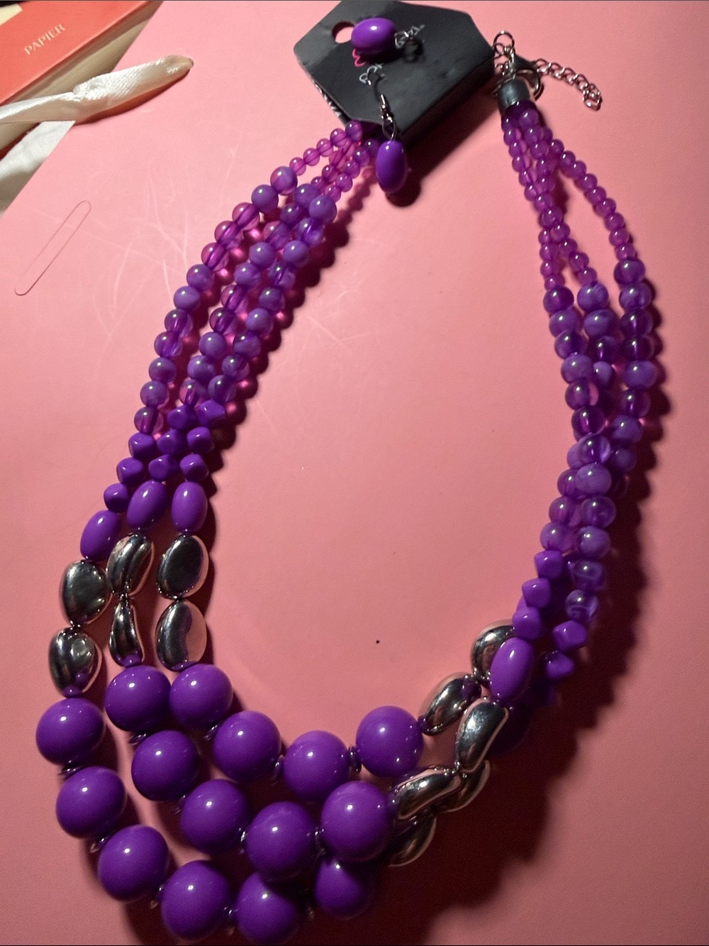 paparazzi Purple Multi-Strand Beaded Necklace with Silver Accents